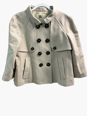 Burberry London Wool Cashmere Double Breasted Pea Coat Beige US 14 UK 16